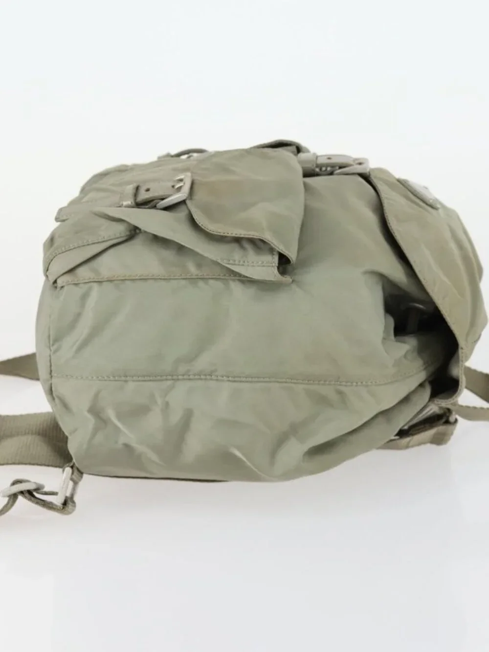 PRADA Backpack Nylon Beige Silver Auth 156861